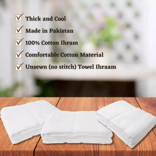 ADULT 100% COTTON IHRAM FOR UMRAH MEN 1200G ADULT WHITE TOWELS HAJJ UMRAH AHRAM 2 PIECE