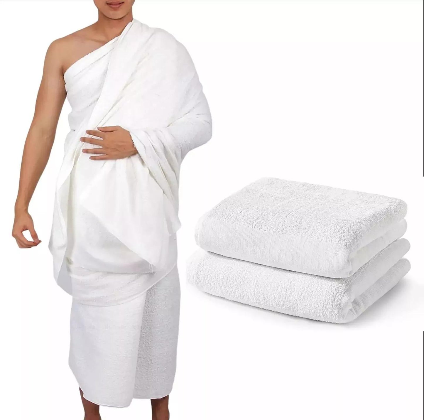 ADULT 100% COTTON IHRAM FOR UMRAH MEN 1200G ADULT WHITE TOWELS HAJJ UMRAH AHRAM 2 PIECE